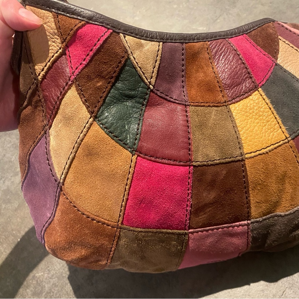Lucky Brand Y2K Colorful Patchwork Hobo Shoulder Bag Leather Suede - Picture 9 of 12